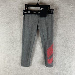 Nike Leggings Girls 6 Gray Stretch Training‎ Elastic Fold Over Waist 7377